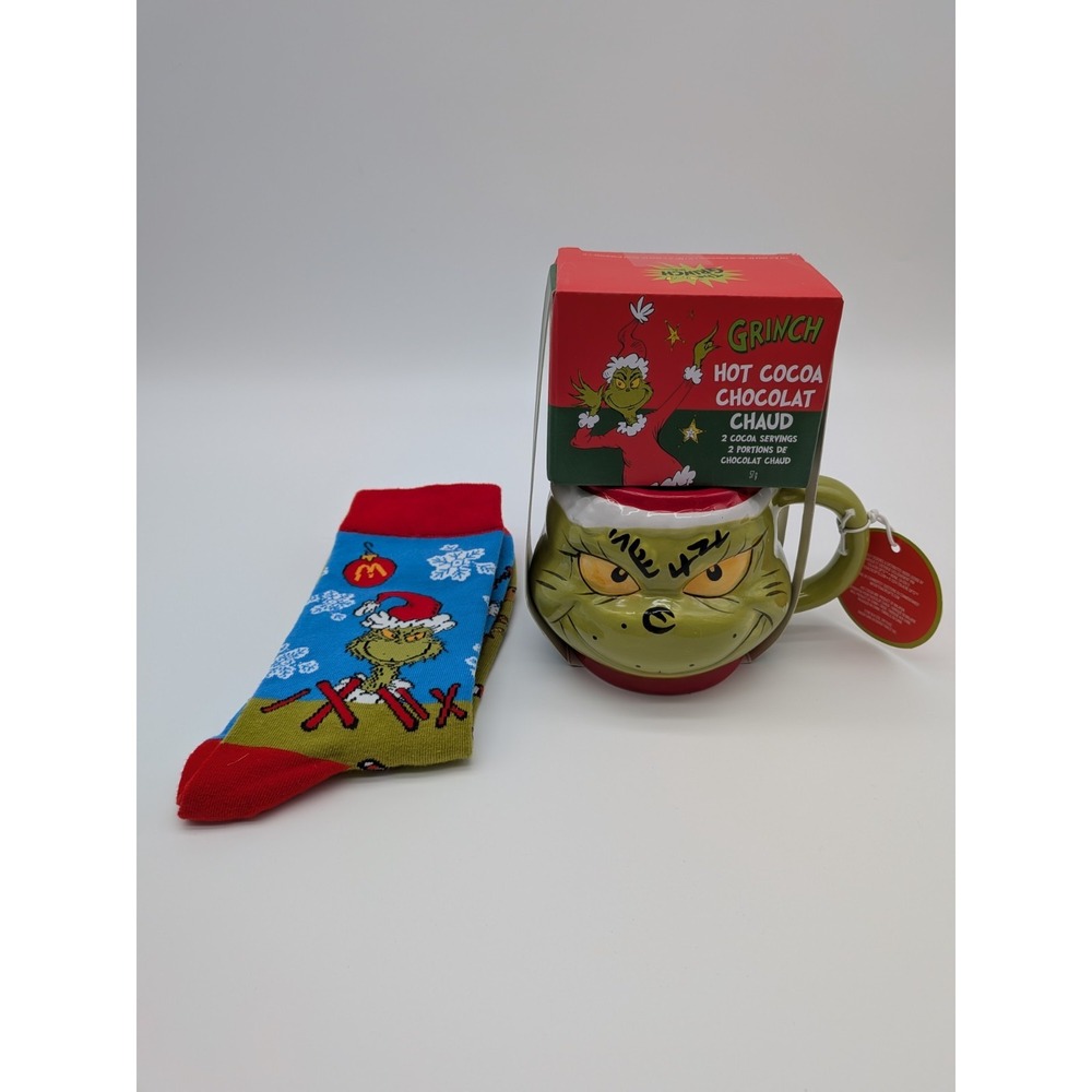 Dr Seuss The Grinch Collectible Hot Cocoa Mug and McDonald's Socks Christmas Set